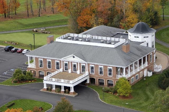 High angle shot of clubhouse with balcony 